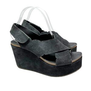 Pedro Garcia Gray Wedge platform Suede sling back sandals Size EU38.5 / 8US